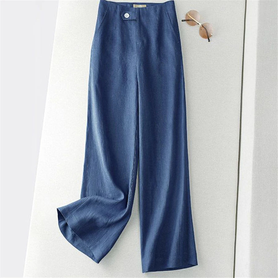 Pantalon ample en lin coupe droite