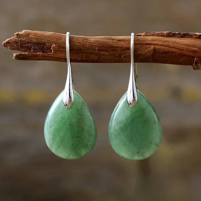 Boucles d'oreilles en pierre de jade naturelle et cristal
