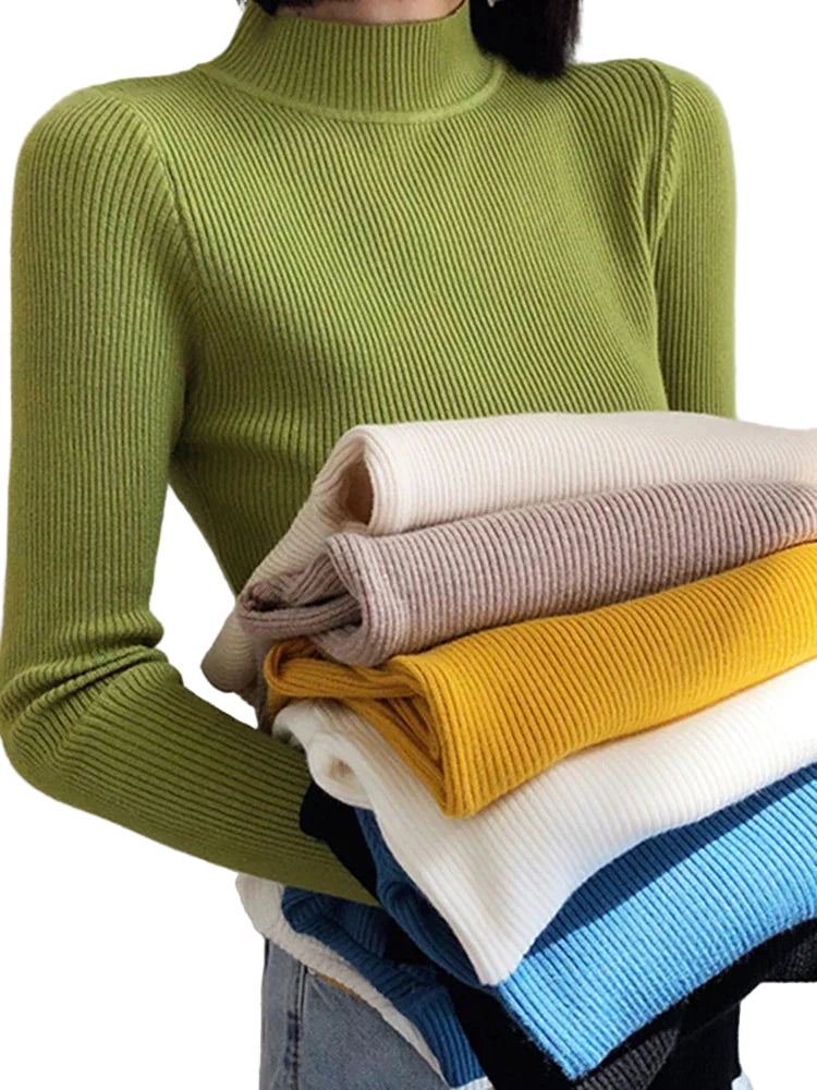 Pull tricoté col montant pour femme