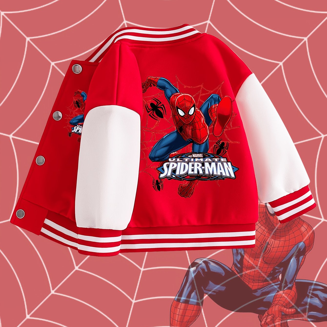 Veste de baseball Marvel pour garçon, élégante et confortable, à imprimé dessin animé Spider-Man - Pièce unique
