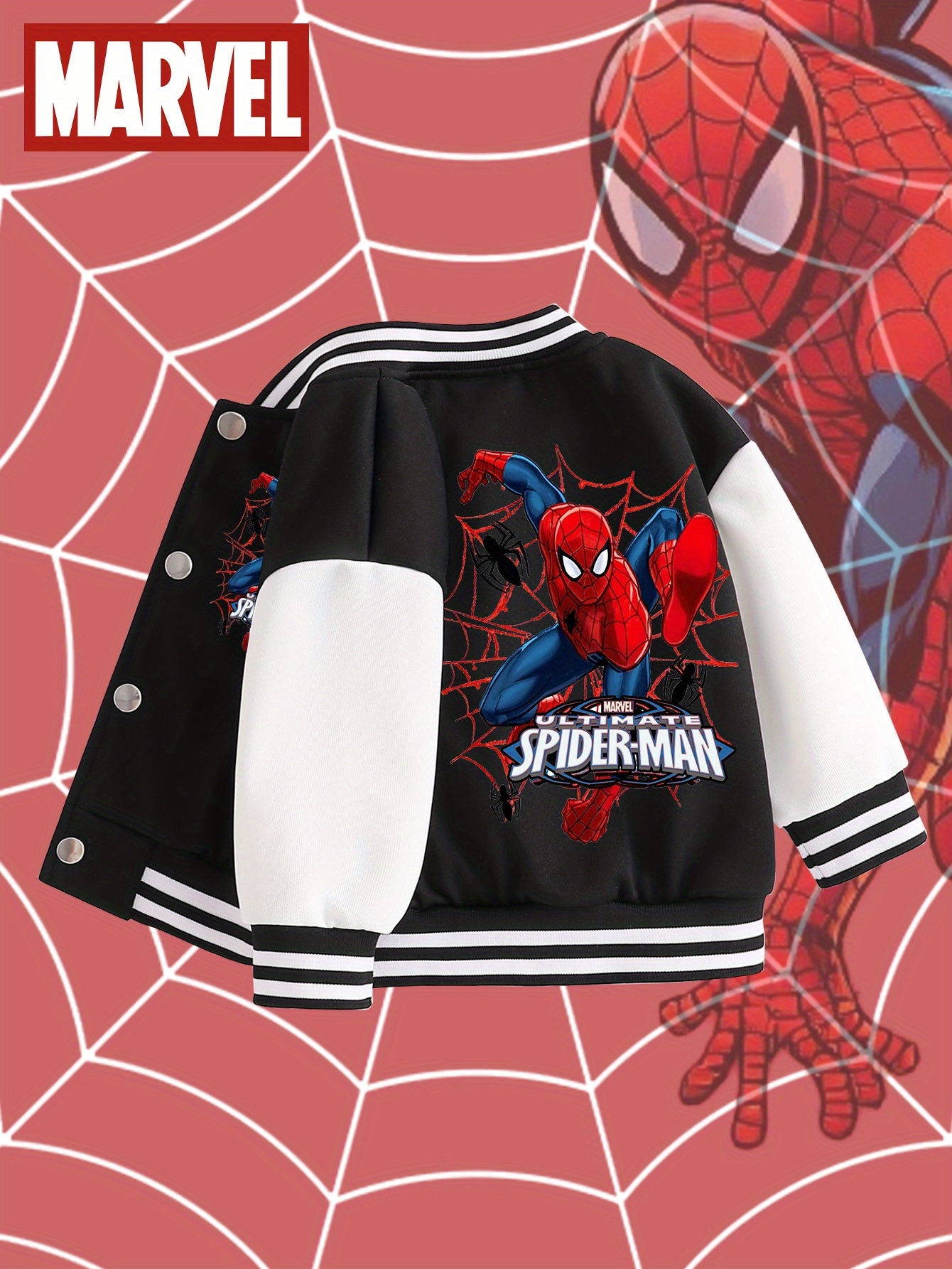 Veste de baseball Marvel pour garçon, élégante et confortable, à imprimé dessin animé Spider-Man - Pièce unique