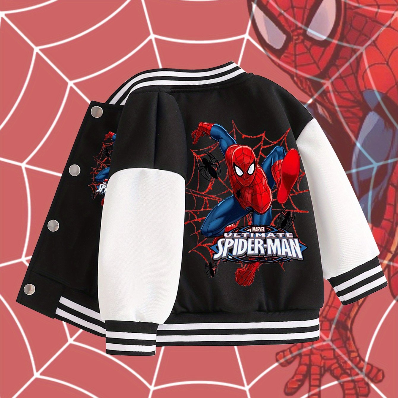 Veste de baseball Marvel pour garçon, élégante et confortable, à imprimé dessin animé Spider-Man - Pièce unique