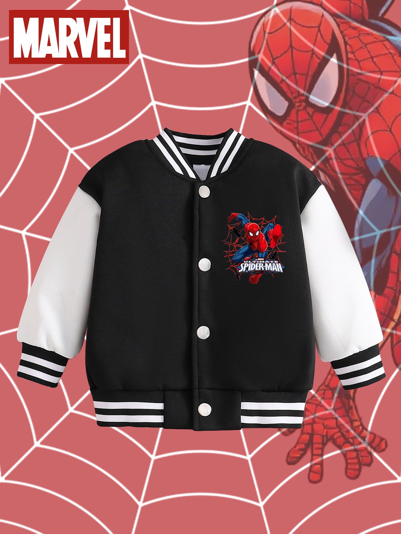 Veste de baseball Marvel pour garçon, élégante et confortable, à imprimé dessin animé Spider-Man - Pièce unique