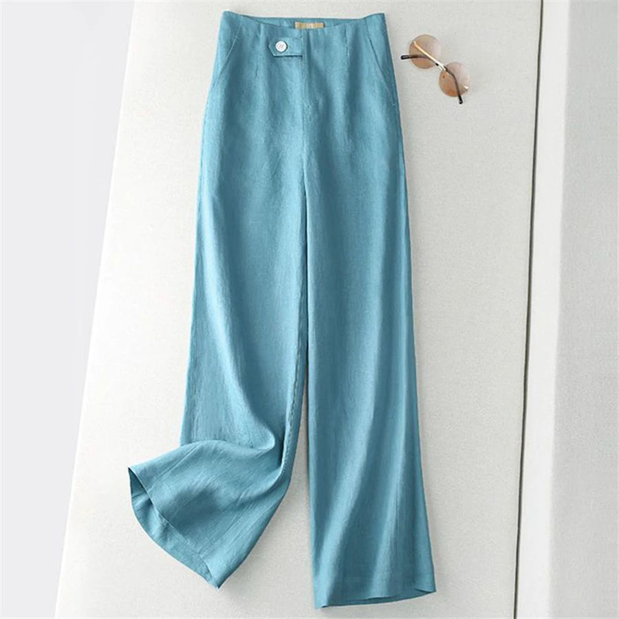 Pantalon ample en lin coupe droite