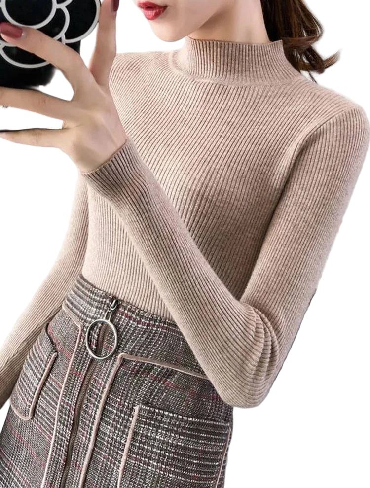 Pull tricoté col montant pour femme