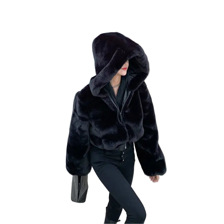 Veste parka courte en fausse fourrure