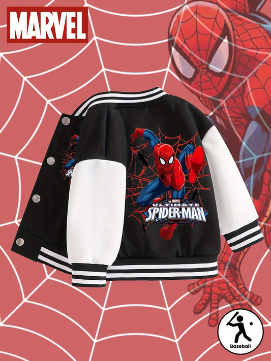 Veste de baseball Marvel pour garçon, élégante et confortable, à imprimé dessin animé Spider-Man - Pièce unique