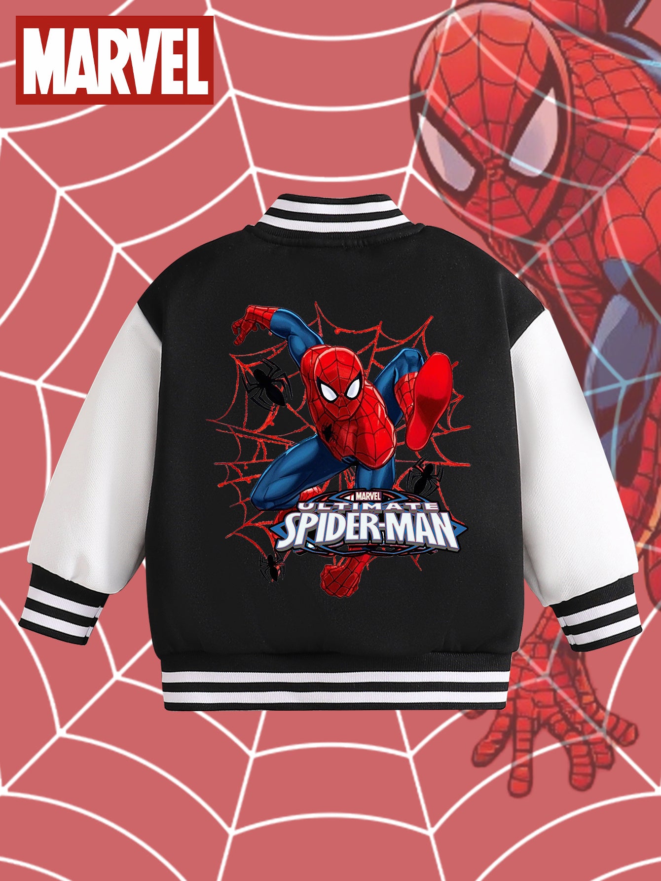Veste de baseball Marvel pour garçon, élégante et confortable, à imprimé dessin animé Spider-Man - Pièce unique