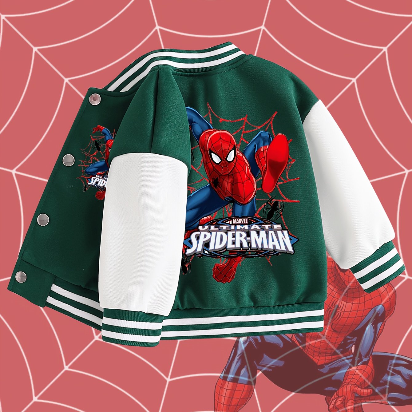 Veste de baseball Marvel pour garçon, élégante et confortable, à imprimé dessin animé Spider-Man - Pièce unique