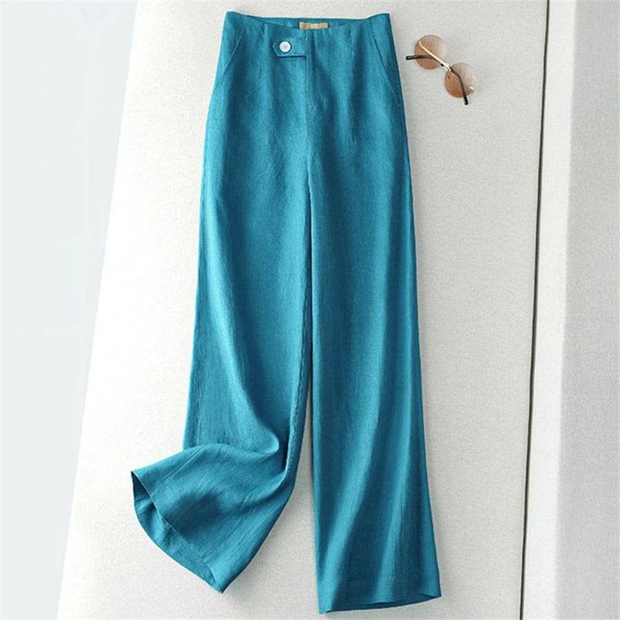 Pantalon ample en lin coupe droite